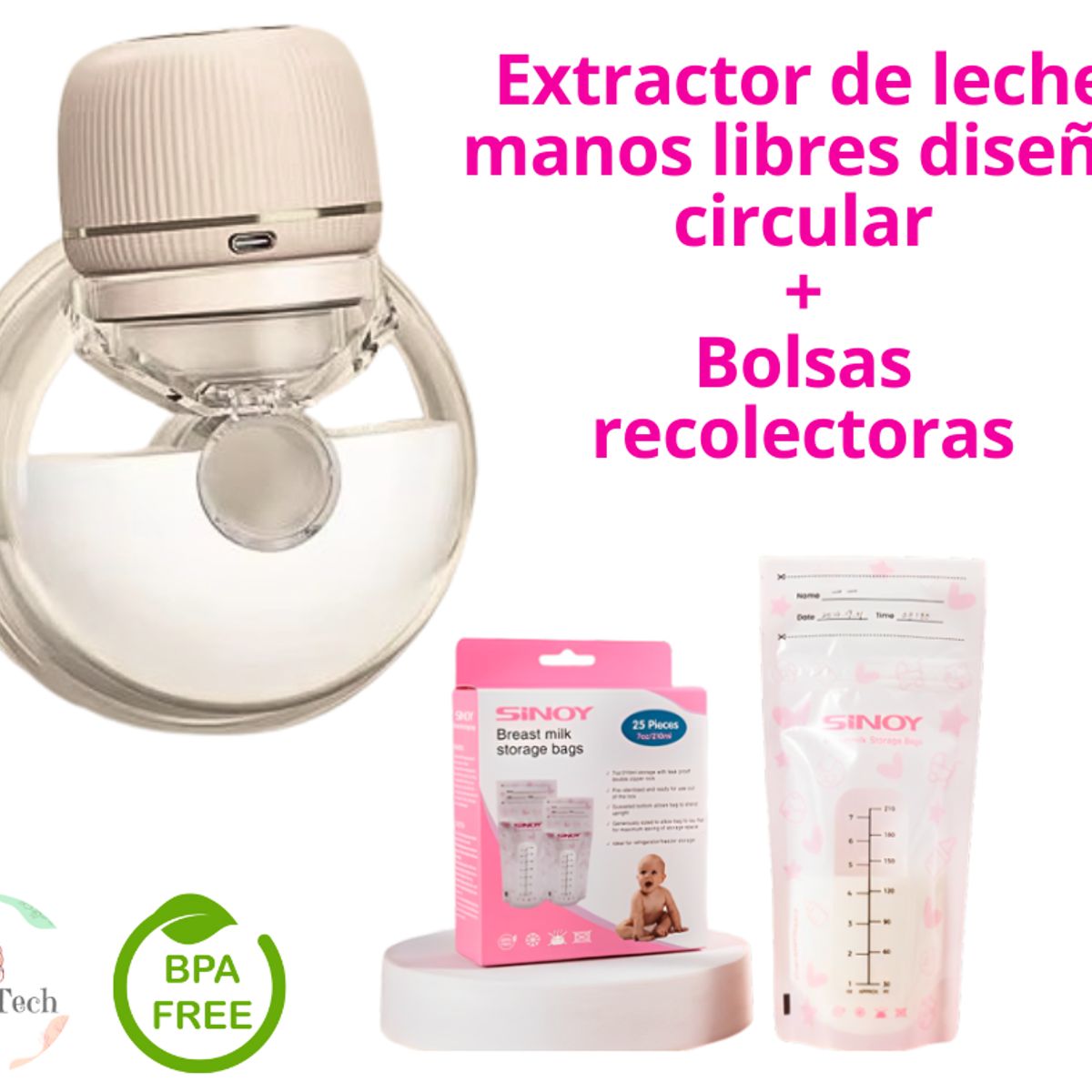 GENERICO - Extractor de Leche Manos Libres Diseño Circular Bolsas