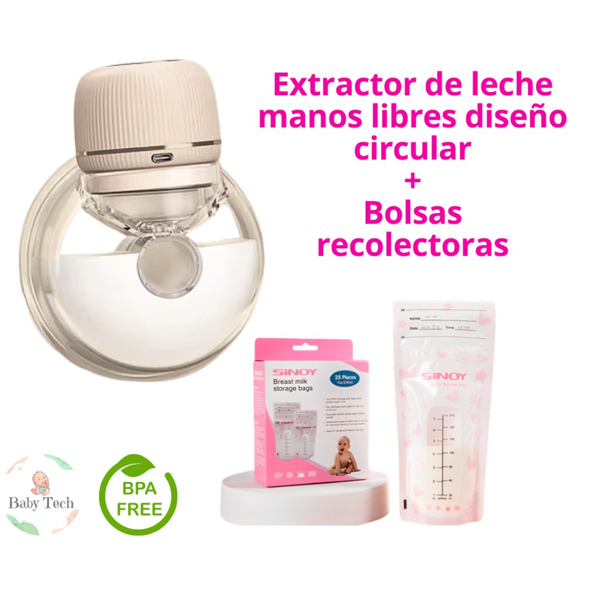 GENERICO - Extractor de Leche Manos Libres Diseño Circular Bolsas