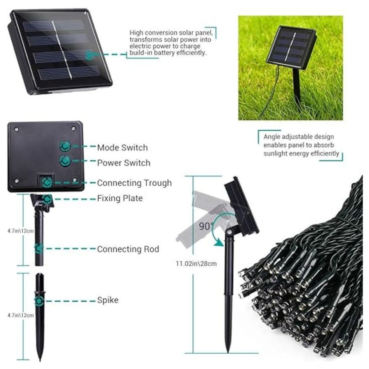 GENERICO - 2 Luces Navideñas Decorativas Multicolor 10mts Con Panel Solar