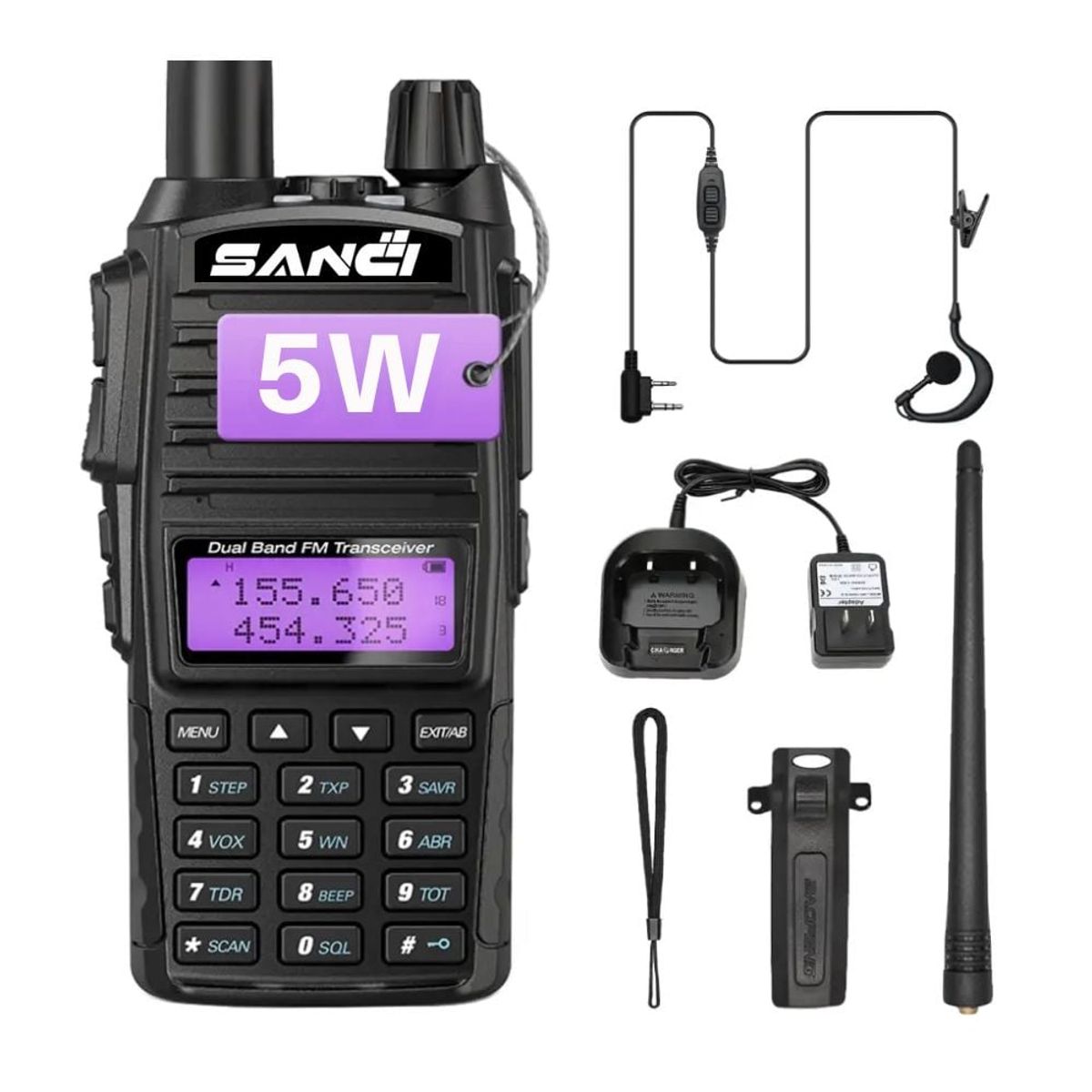 SANC - Walkie Talkie Resistente 5W, Compacto y Programable, 128 Canales