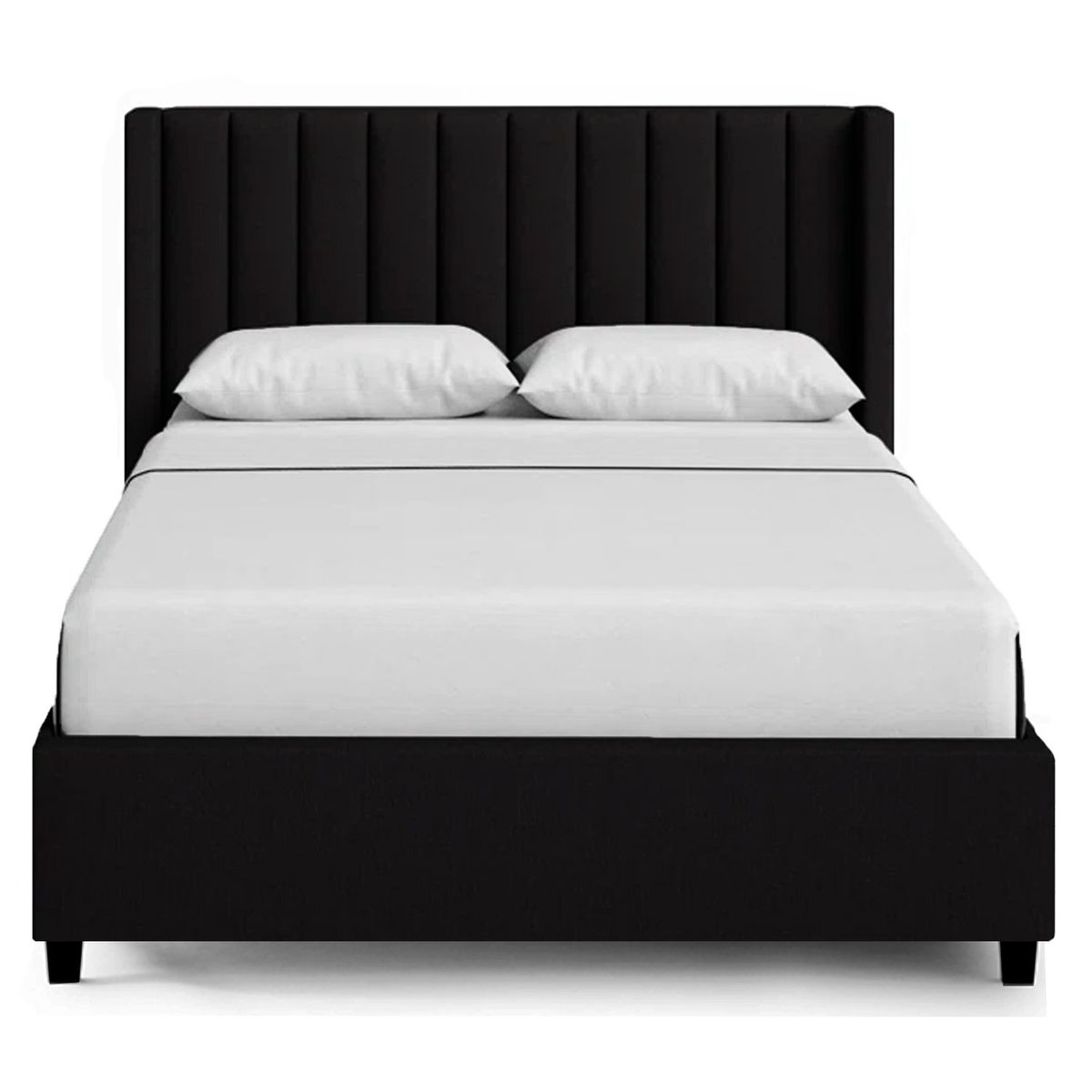 GENERICO - Cama Tapizada Listón con Patas de Madera 1.5 Plz Negro