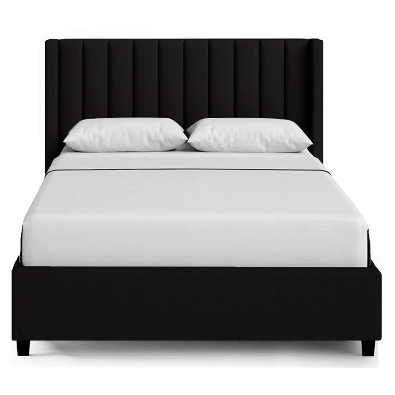 GENERICO - Cama Tapizada Listón con Patas de Madera 2 Plazas Negro