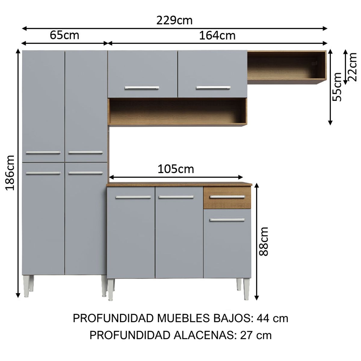 MADESA - Mueble de Cocina Integral Emilly Top 229 cm