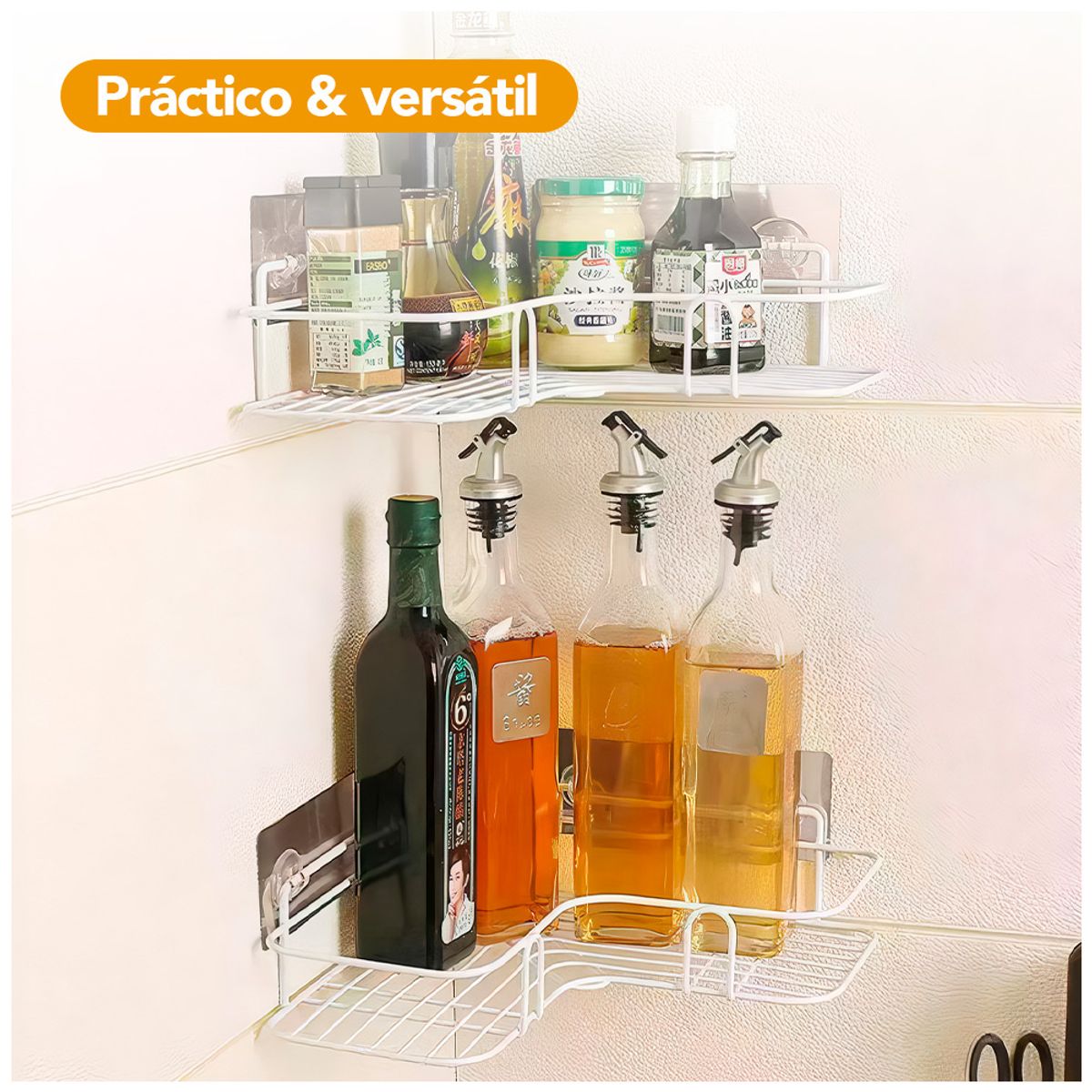 KELLER - Organizador Esquinero de Cocina con Adhesivo Blanco