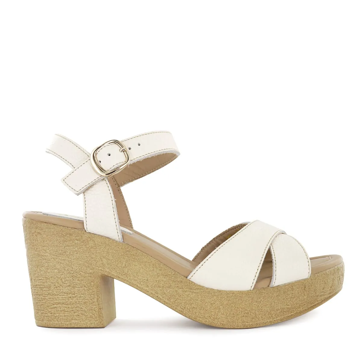 ECCO - Sandalias con taco Mujer Ecco  Analu11Marfil Cuero Natural