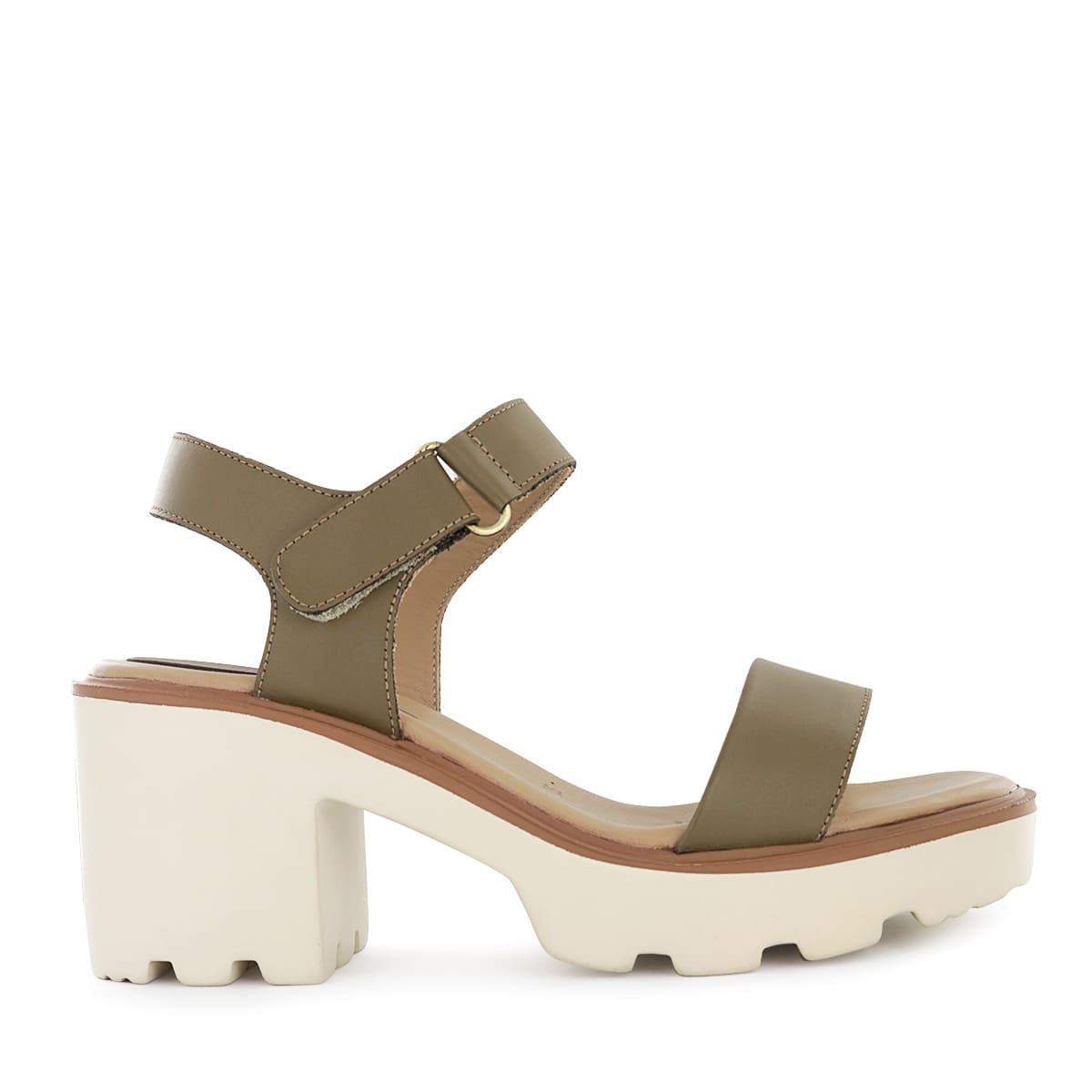 ECCO - Sandalias con taco Mujer Ecco Yelena01 Verde Olivo Cuero Natural