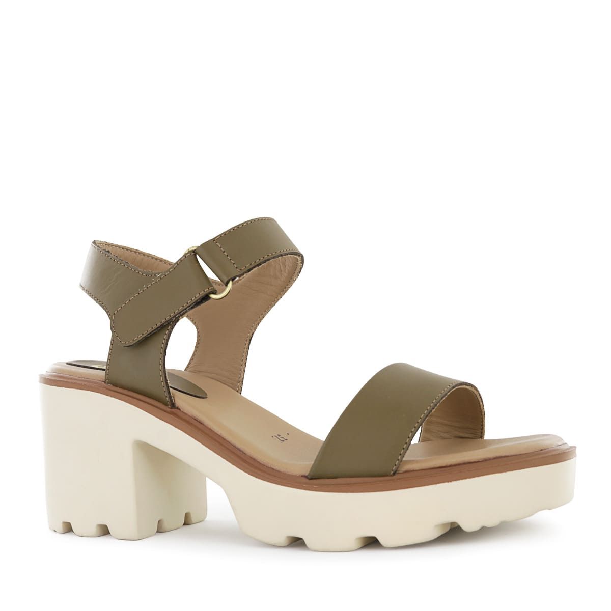 ECCO - Sandalias con taco Mujer Ecco Yelena01 Verde Olivo Cuero Natural