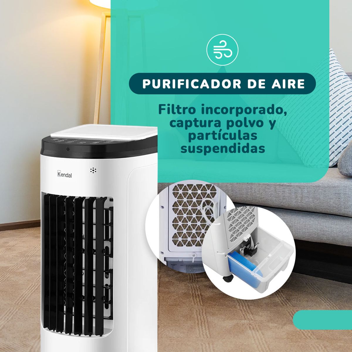 KENDAL - Enfriador de Aire y Ventilador Kendal 4 en 1 Potencia 60W 3.5ltrs