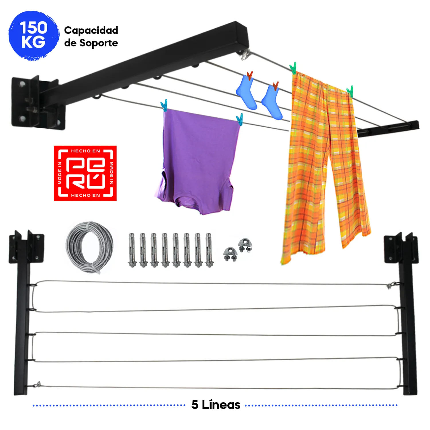 Tendedero Plegable Ropa Reforzado Metalico Retractil Tendal