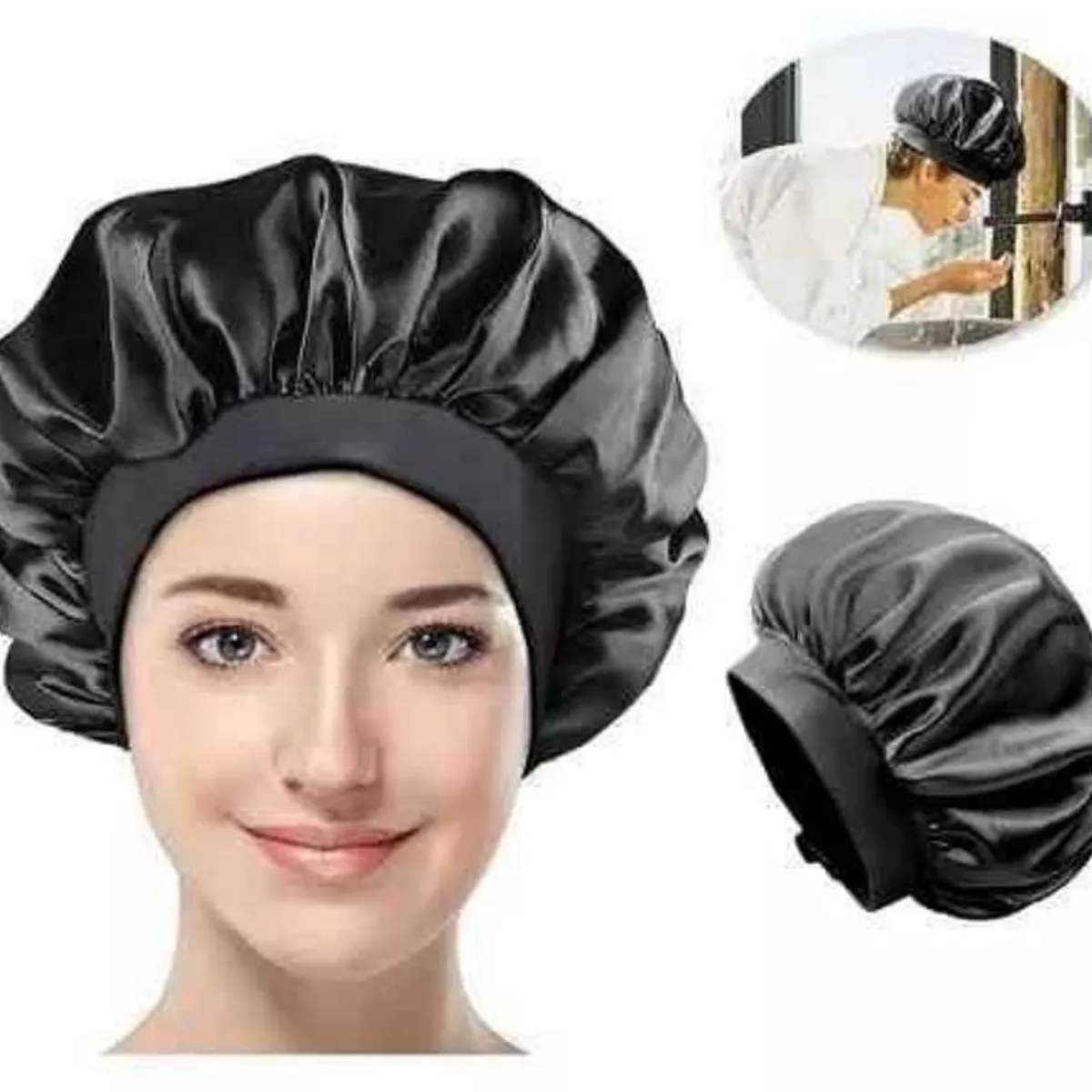 MORITA BAG STORE - GORRO SATIN PARA DORMIR CABELLO LISO Y RIZADO EVITA ENREDOS NEGRO