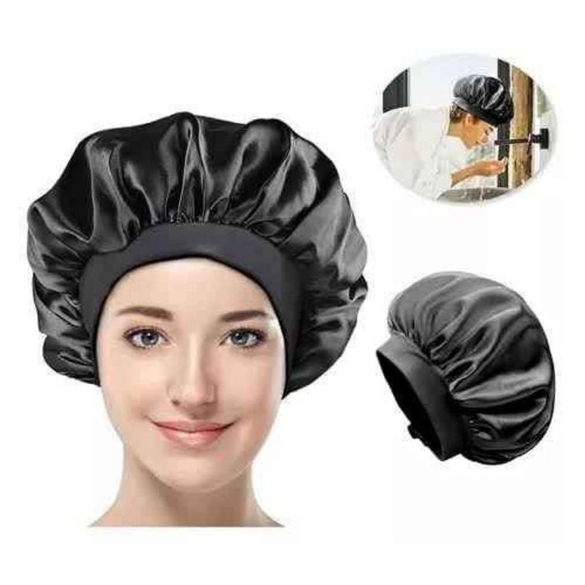 MORITA BAG STORE - GORRO SATIN PARA DORMIR CABELLO LISO Y RIZADO EVITA ENREDOS NEGRO