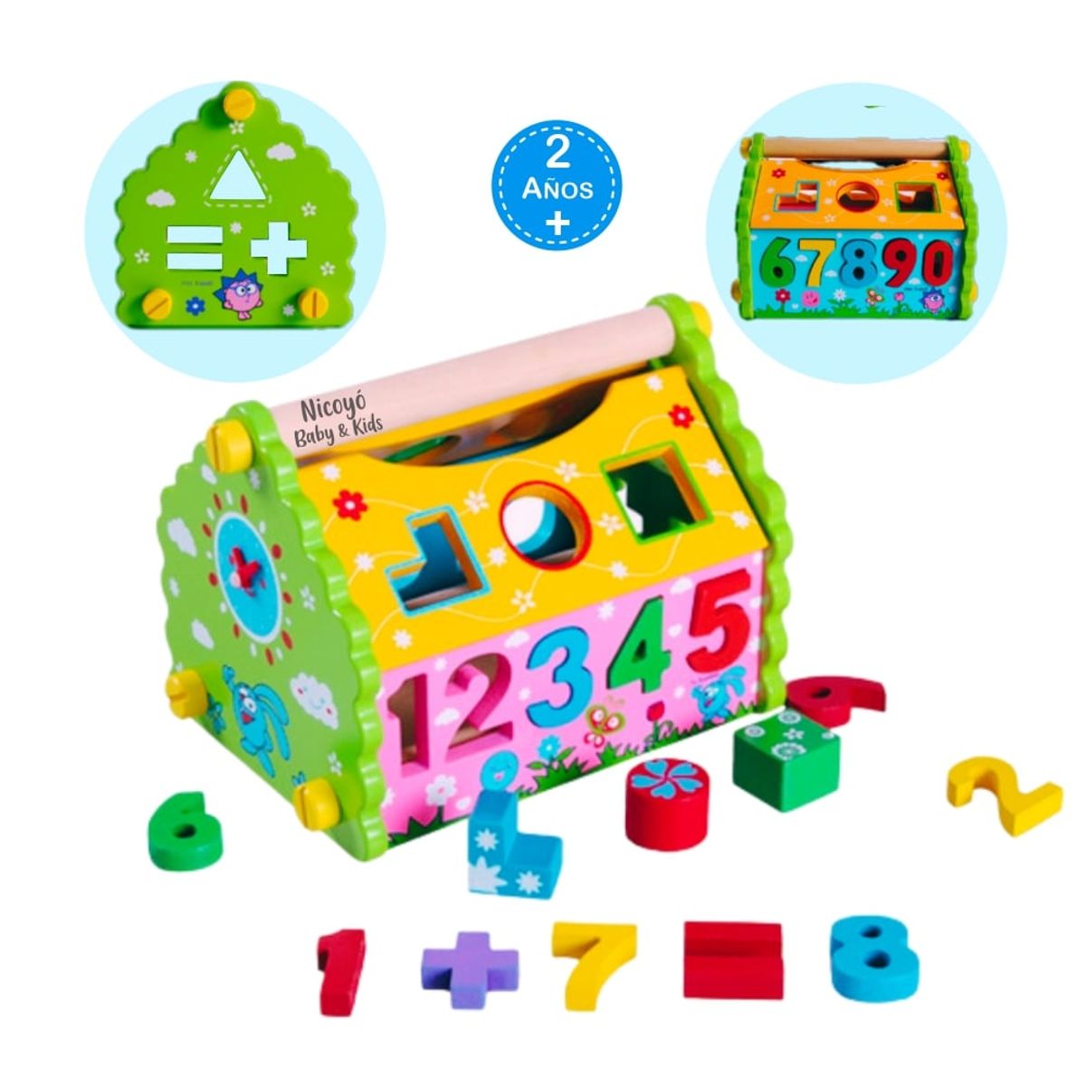 GENERICO - Casita Didáctica de Madera con Números Formas y Reloj