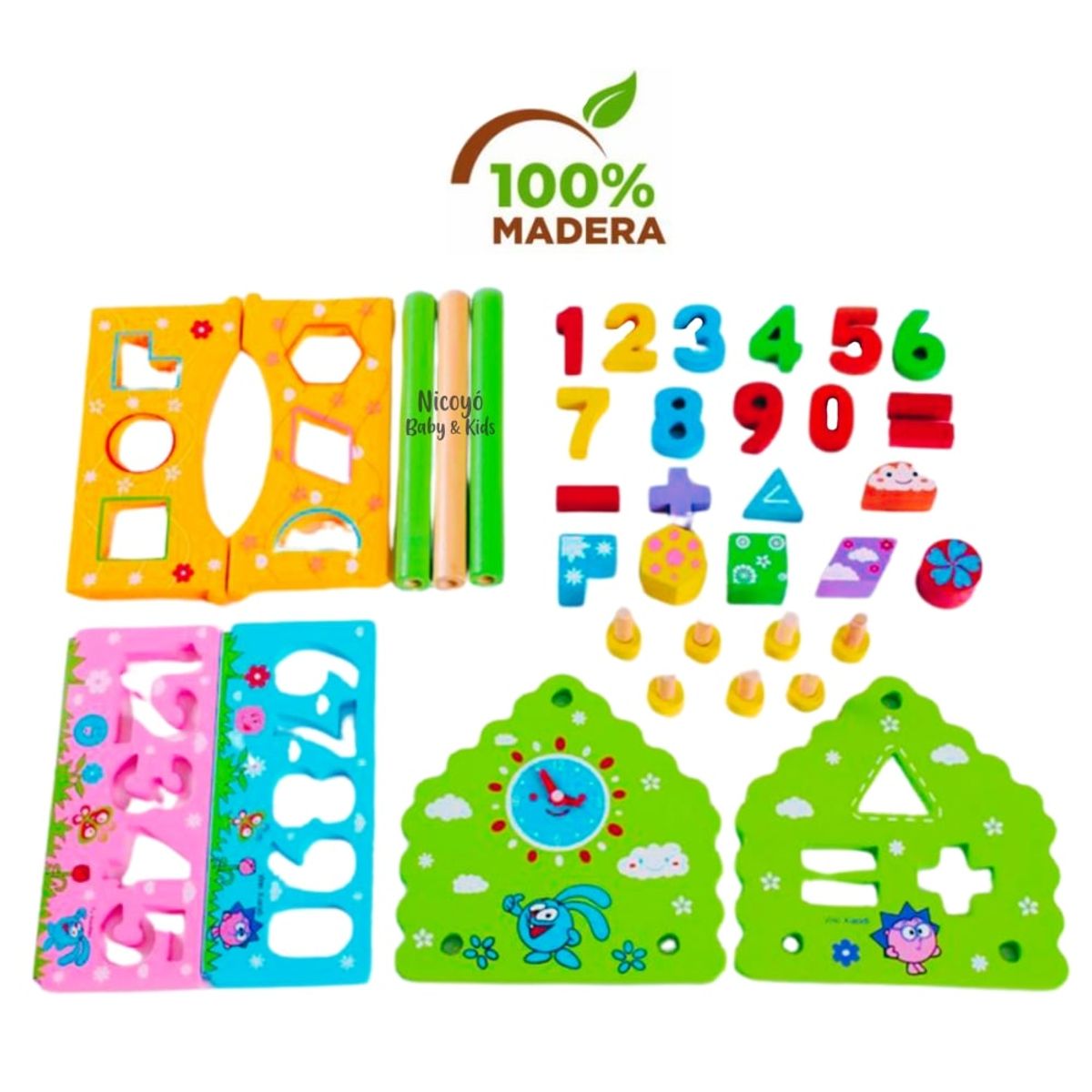 GENERICO - Casita Didáctica de Madera con Números Formas y Reloj