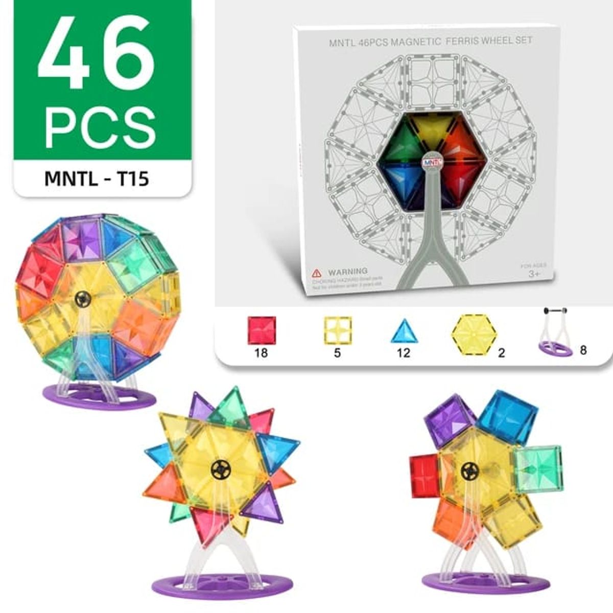 GENERICO - BLOQUES MAGNÉTICOS MNTL 46 PIEZAS SERIE RUEDA DE LA FORTUNA
