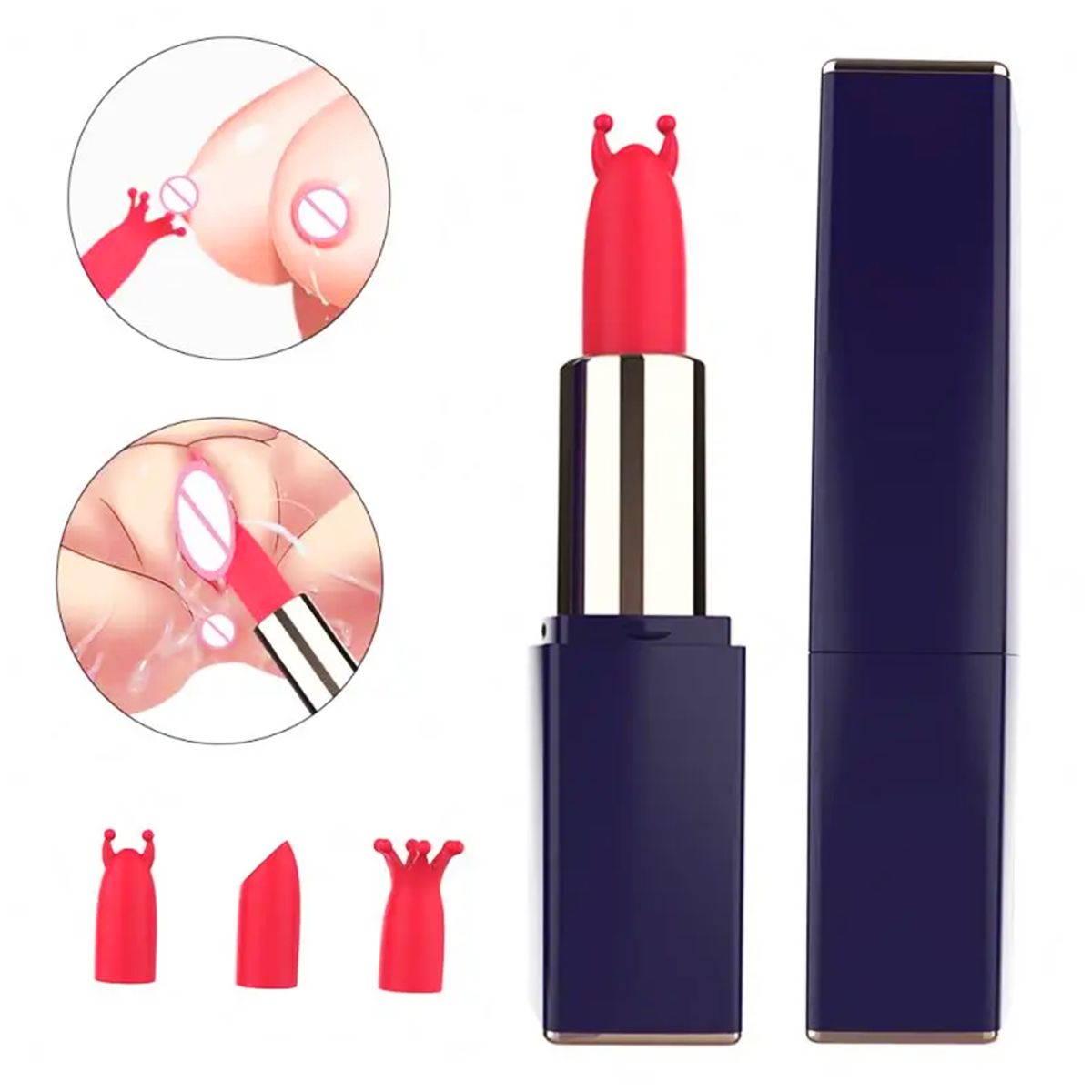 DR PINKY - Vibrador Consolador Bala Labial Lipstick Con 3 Cabezales
