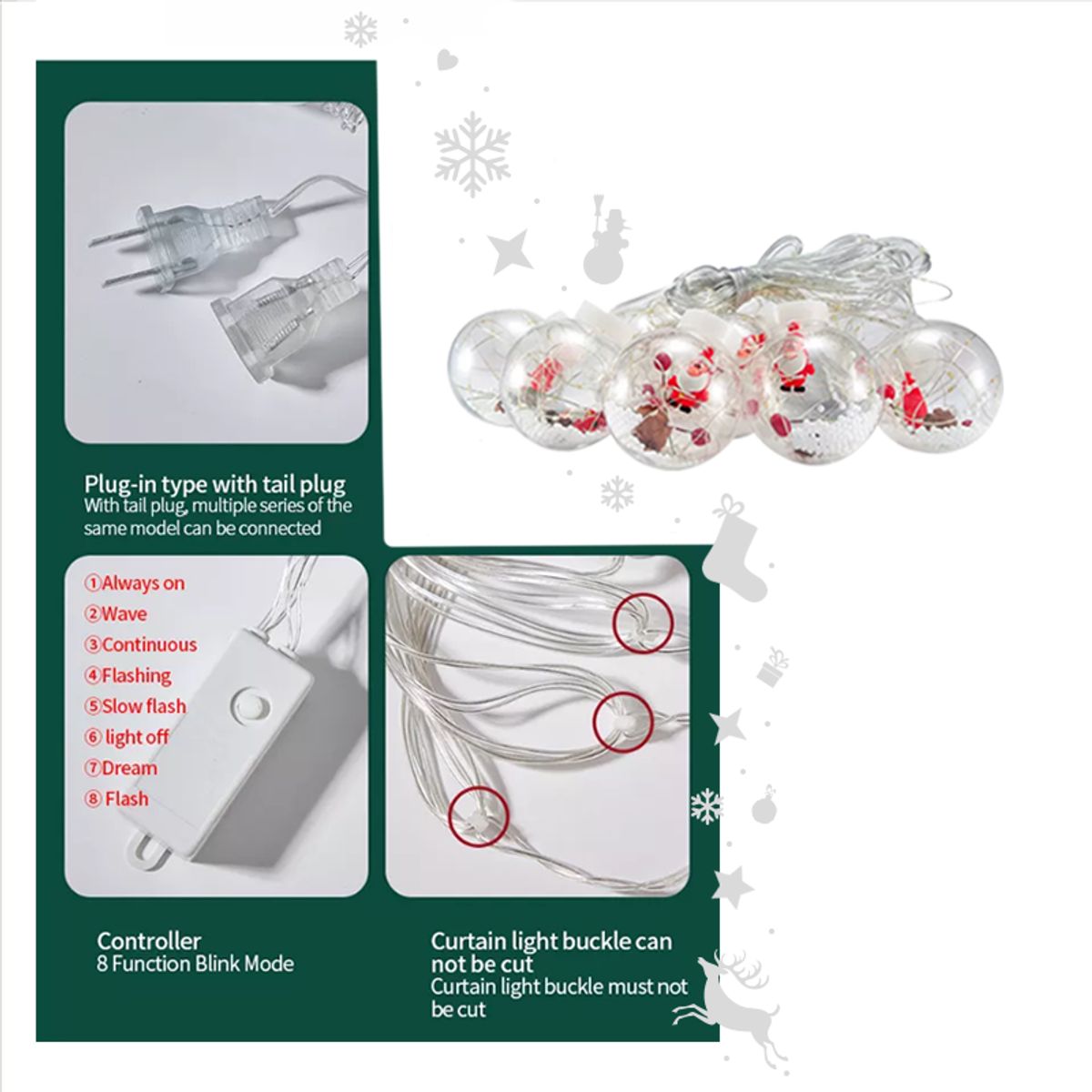 GENERICO - LUCES CASCADA  NAVIDEÑAS GUIRNALDA TIPO ESFERA