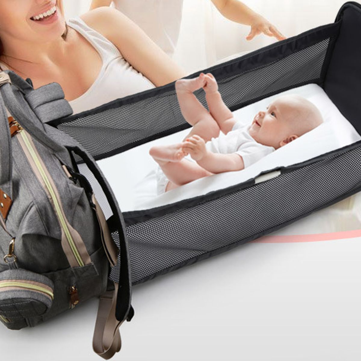 GENERICO - Mochila Pañalera Pro Gris 3 en 1 - Convertible en Cuna