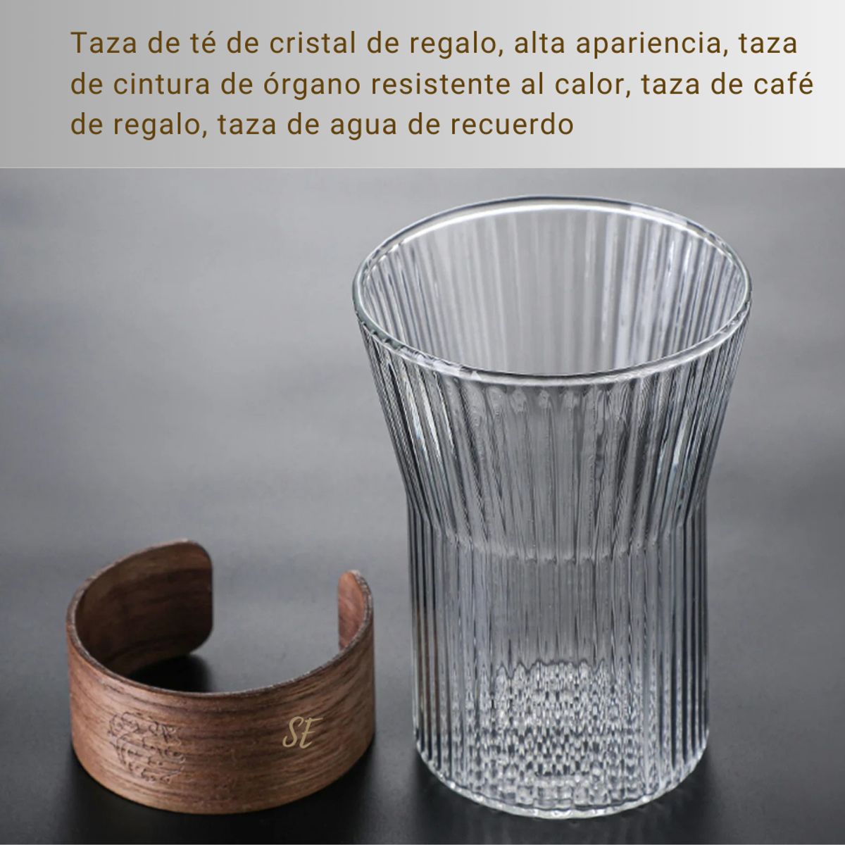 GENERICO - Vaso de vidrio  con cubierta de madera ( Set de dos vasos ) 300 ml