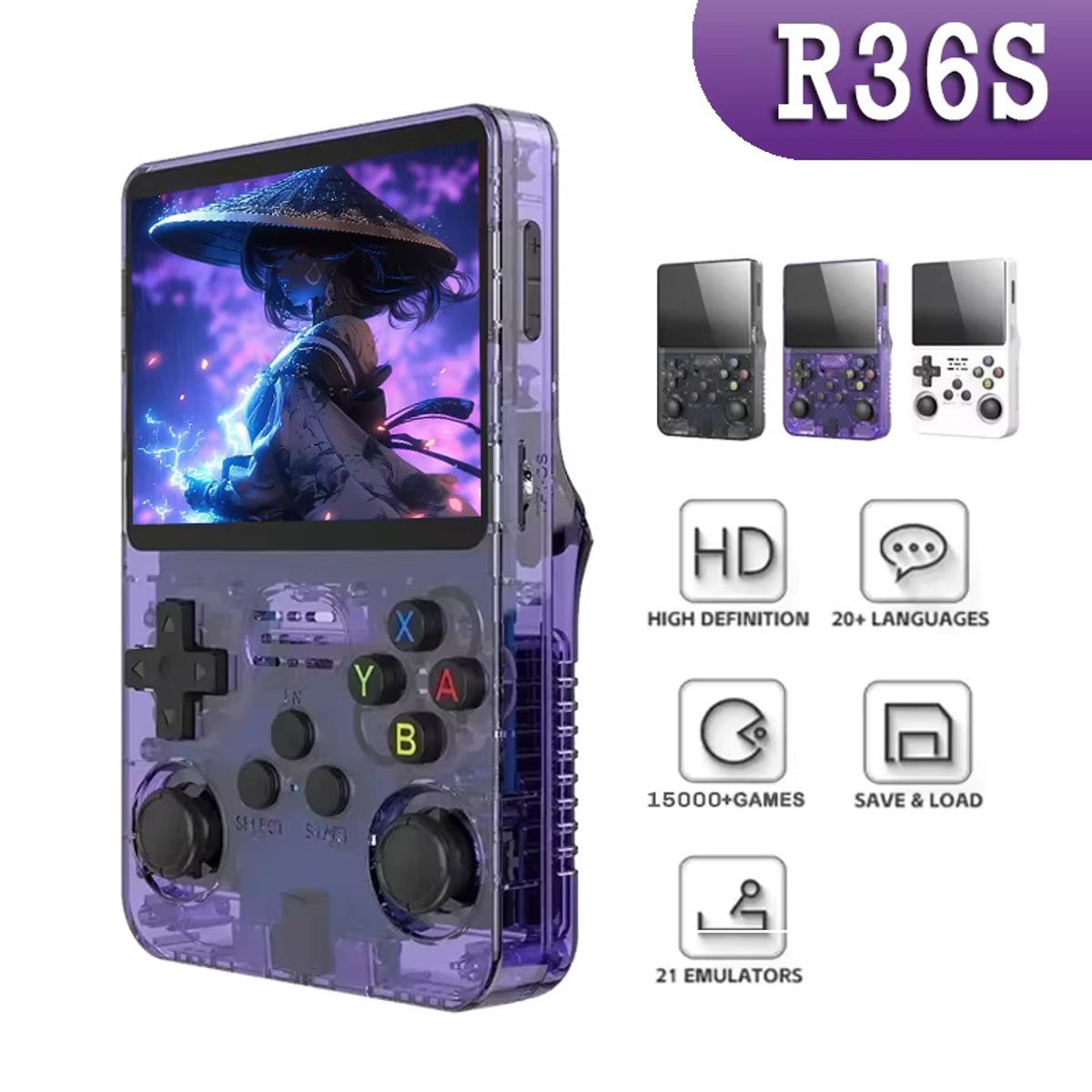 GENERICO - Consola de videojuegos portátil Retro R36S 64Gb Lila