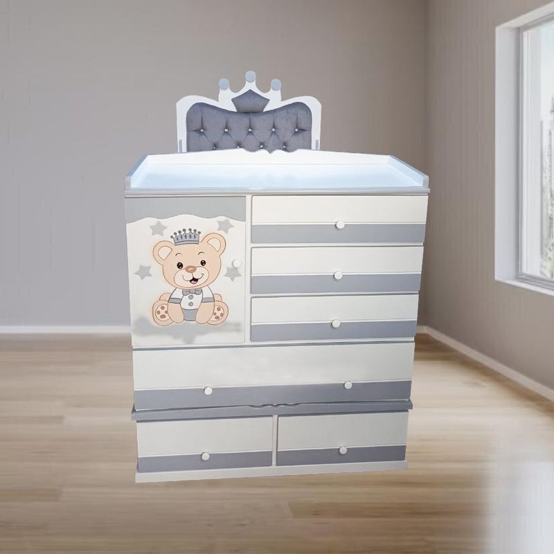 GENERICO - cama cuna de plaza y media con comoda desmontable gris oso