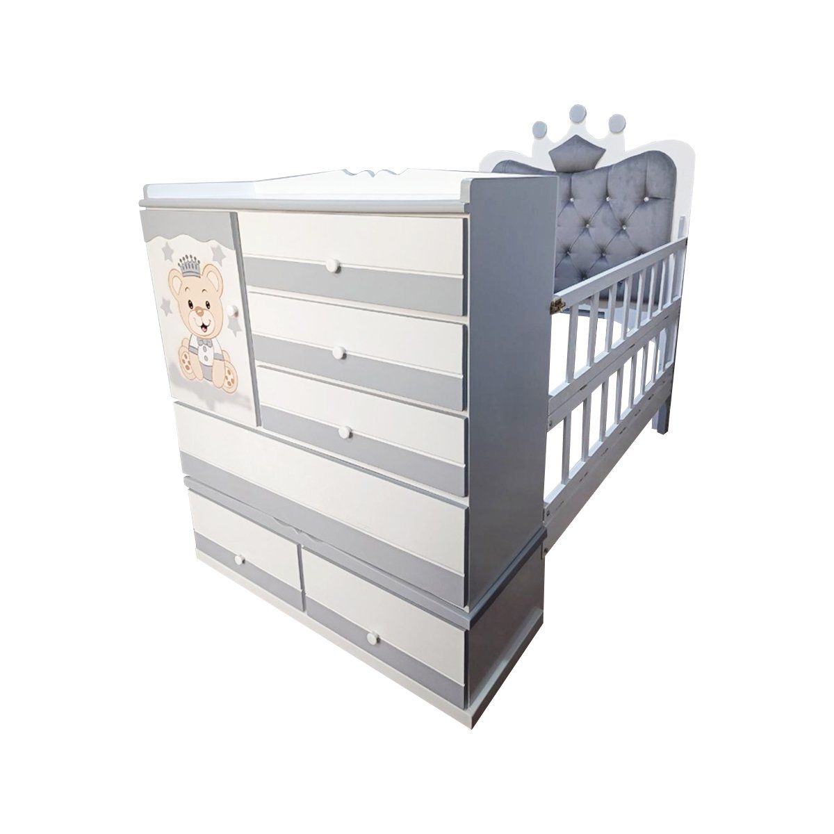 GENERICO - cama cuna de plaza y media con comoda desmontable gris oso