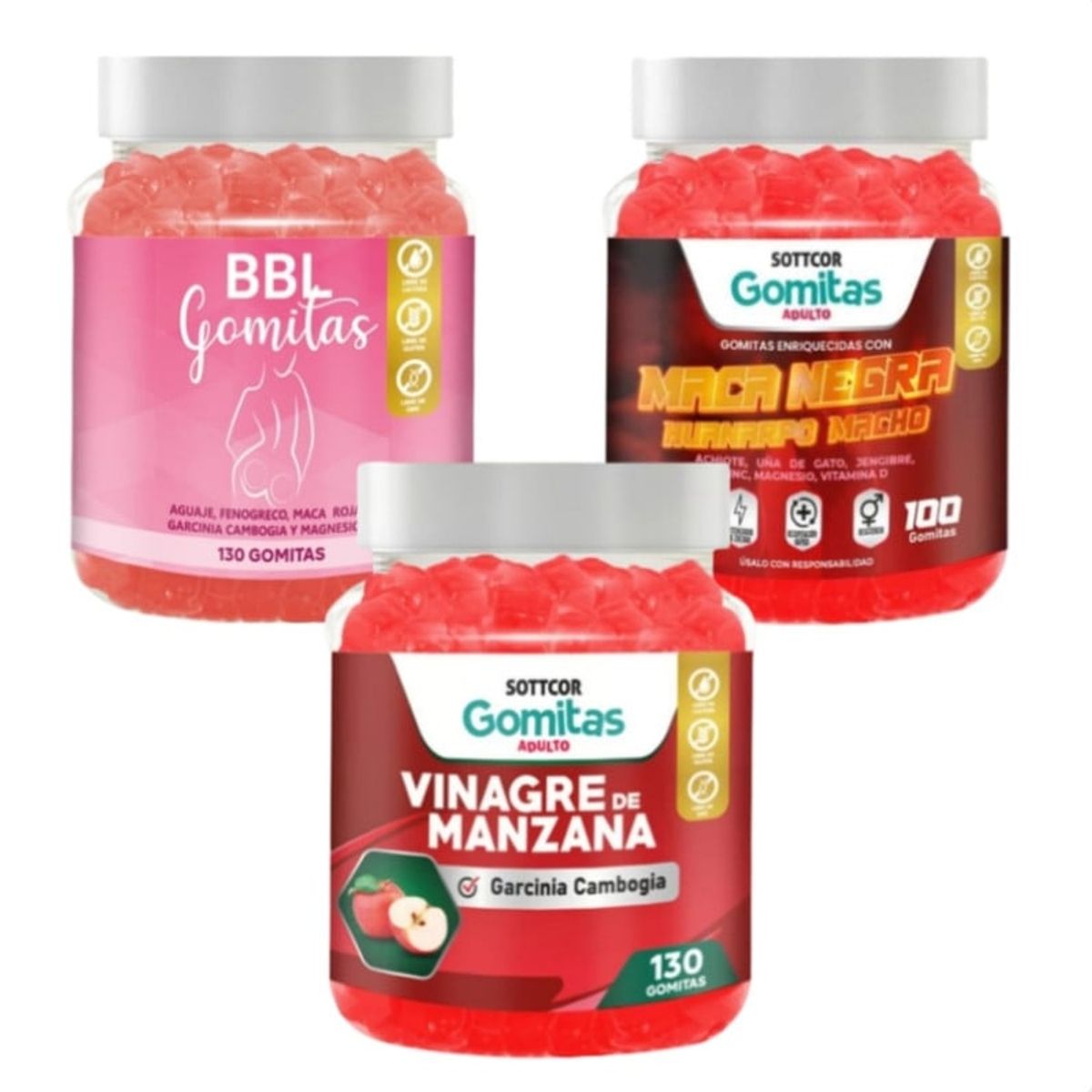 GENERICO - AGUAJE BBL EN GOMITAS + VINAGRE DE MANZANA + MACA NEGRA SOTTCOR X 3