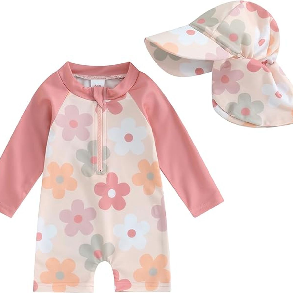 GENERICO - Traje de baño de dos piezas con cremallera y Flores