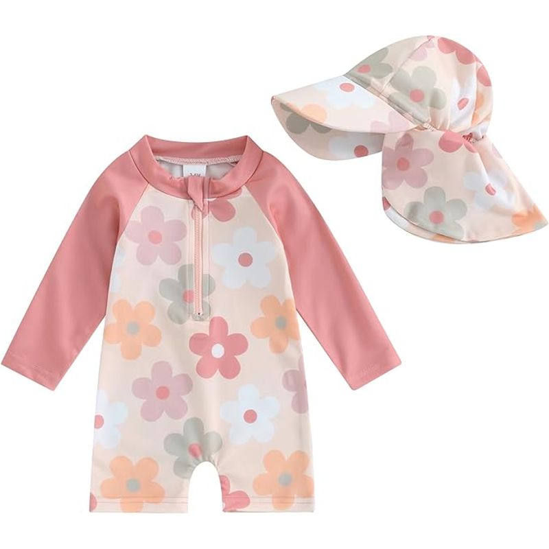 GENERICO - Traje de baño de dos piezas con cremallera y Flores