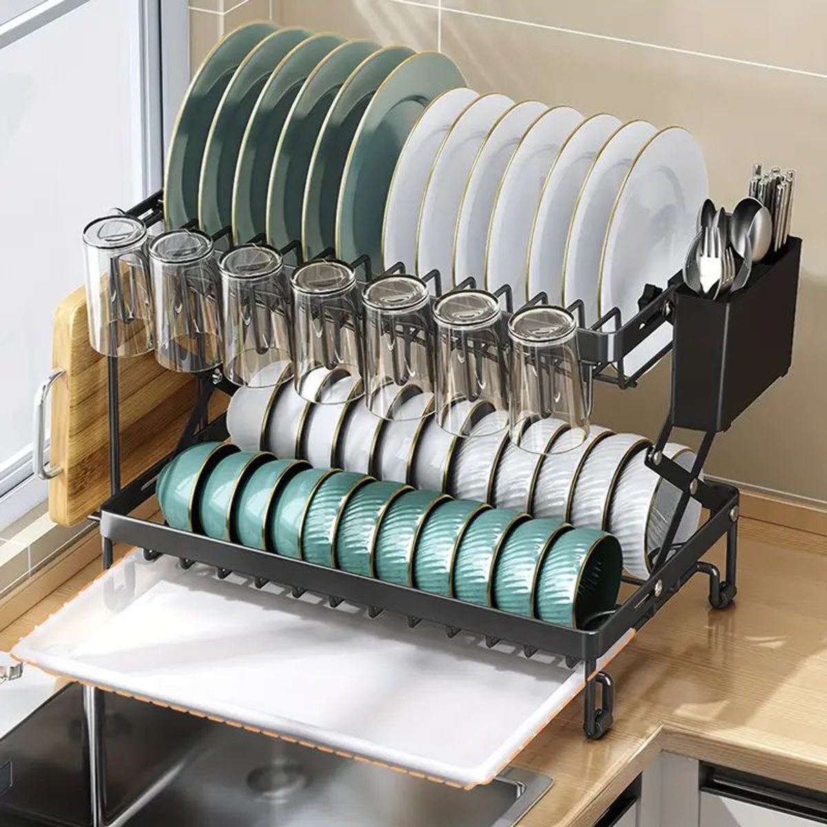 GENERICO - escurridor de platos famkit de 2 niveles moderno