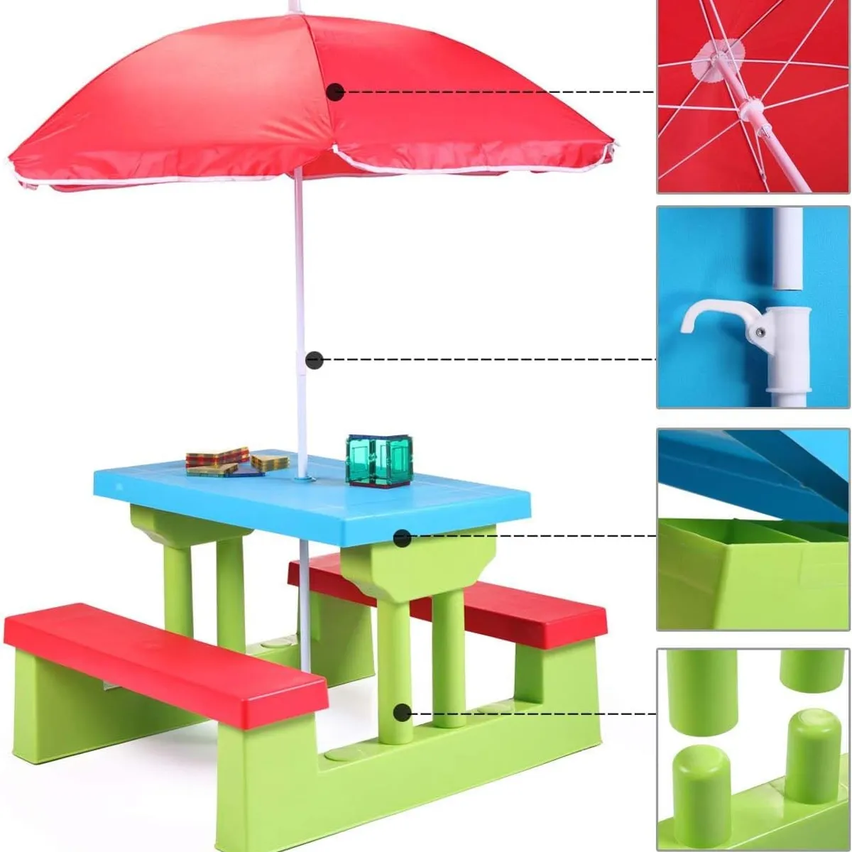 BABY - Mesita de Camping para Niños con Sombrilla Multicolor