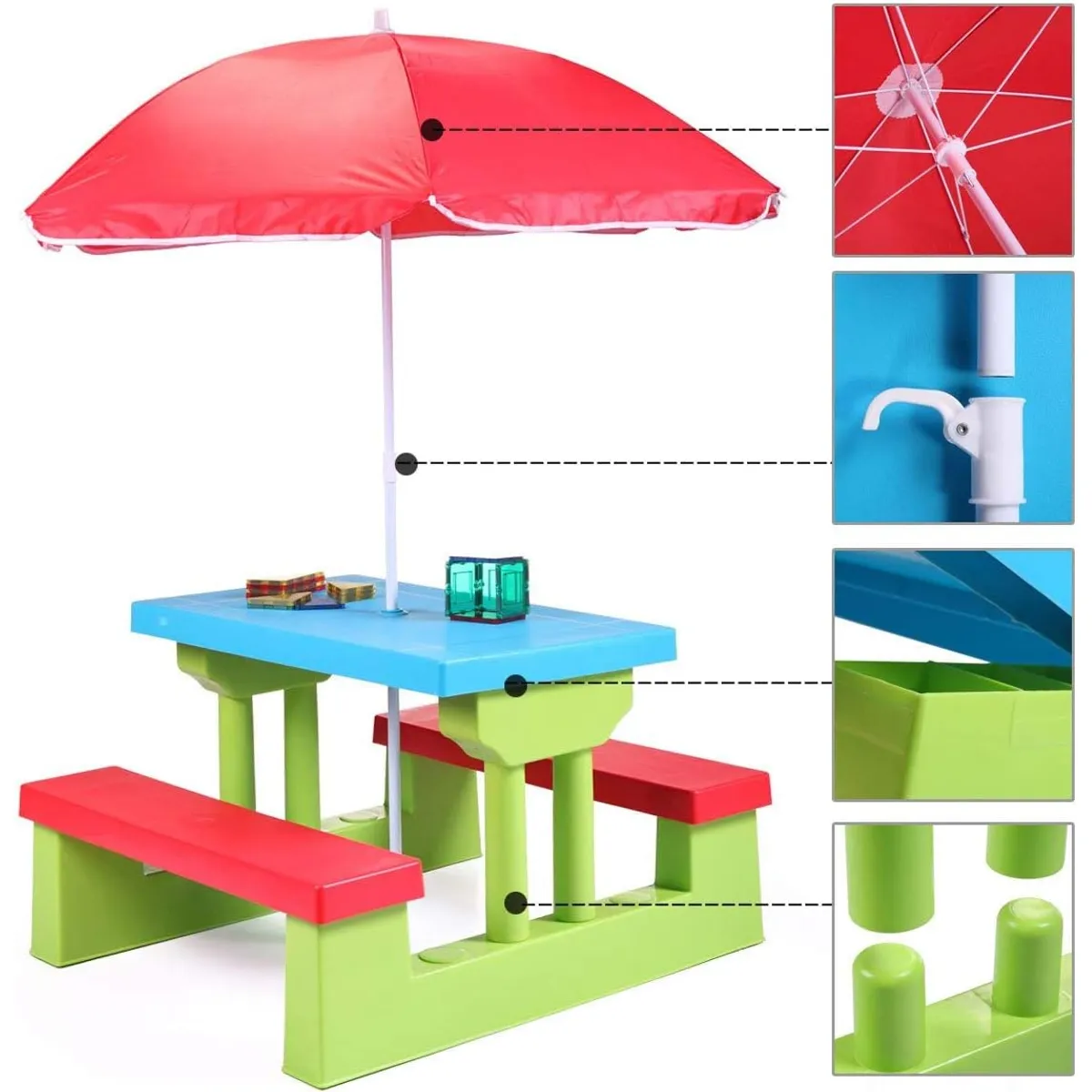 BABY - Mesita de Camping para Niños con Sombrilla Multicolor