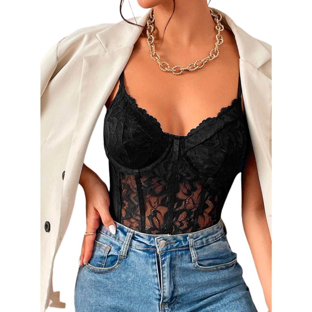 GENERICO - Body Teddy Encaje licra y tul