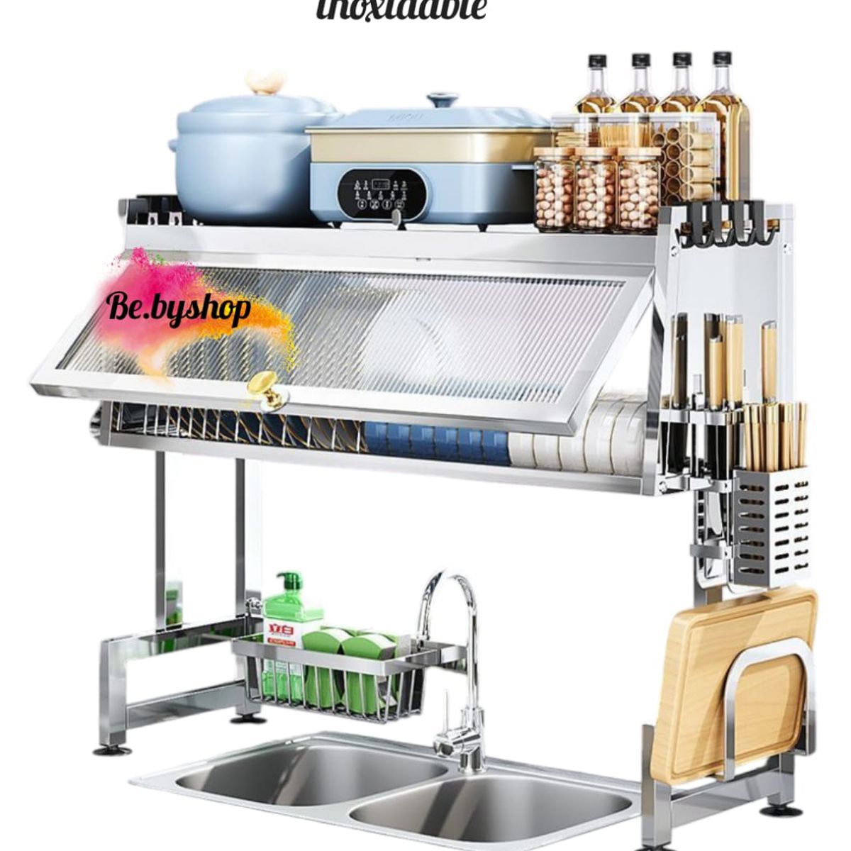 GENERICO - escurridor de platos con tapa de 85cm de acero inoxidable