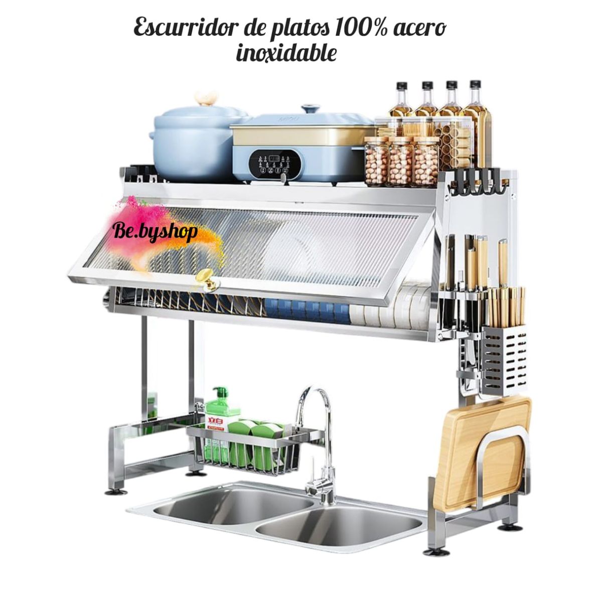 GENERICO - escurridor de platos con tapa de 85cm de acero inoxidable