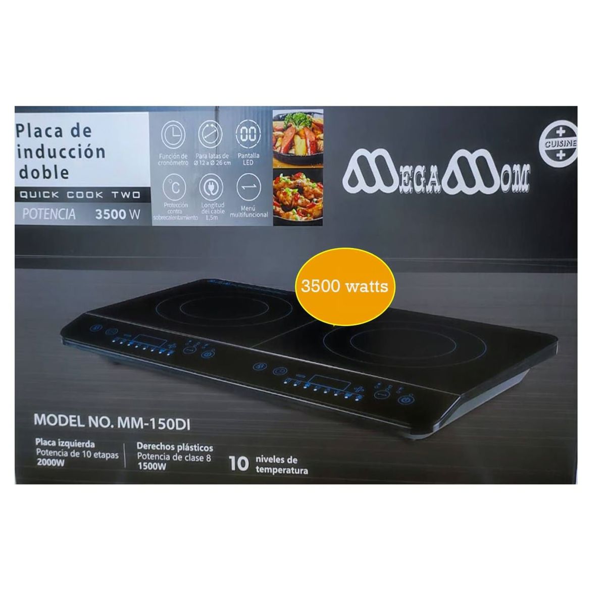 MEGAMOM - COCINA DE INDUCCIÓN MEGAMOM 2 HORNILLAS 8 FUNCIONES MM-150DI