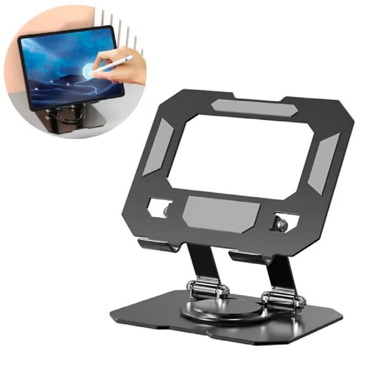 SEISA - Soporte Aluminio Premium Para Tablets IPads Cel Hasta 12" Rotación 360