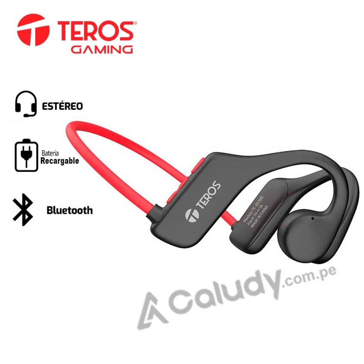 TEROS - Audífono de conducción de aire TEROS TE-8078R bluetooth rojo gris
