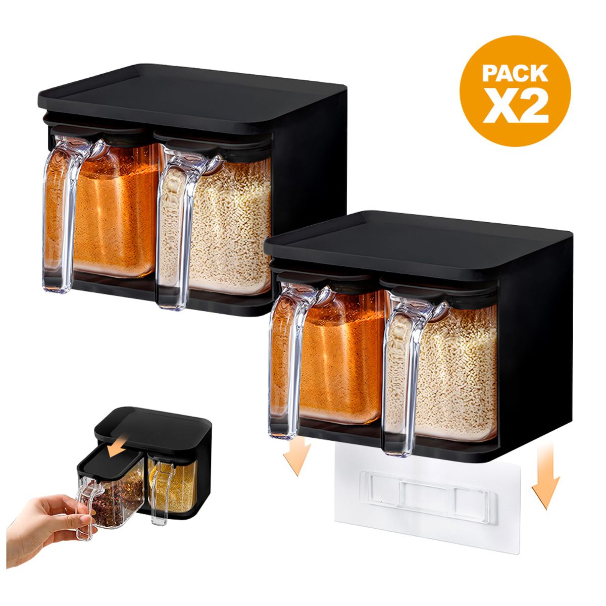 KELLER - Pack X2 Condimentero Colgante con Cucharas NG F48