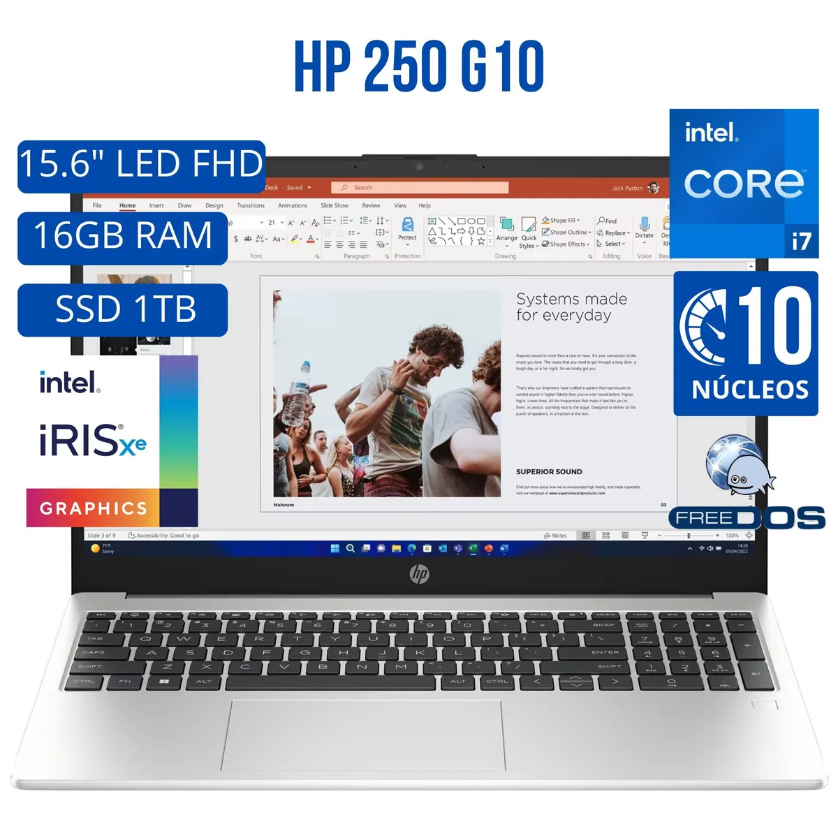 HP - Laptop HP 250 G10 Intel Core i7-355U Ram 16GB SSD 1TB 15.6"HD Windows 11 PRO