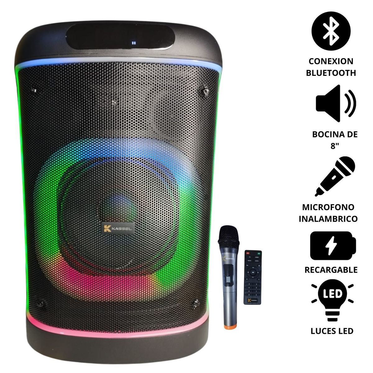 GENERICO - Parlante Portátil KASSEL K816  8" TWS Micrófono RGB