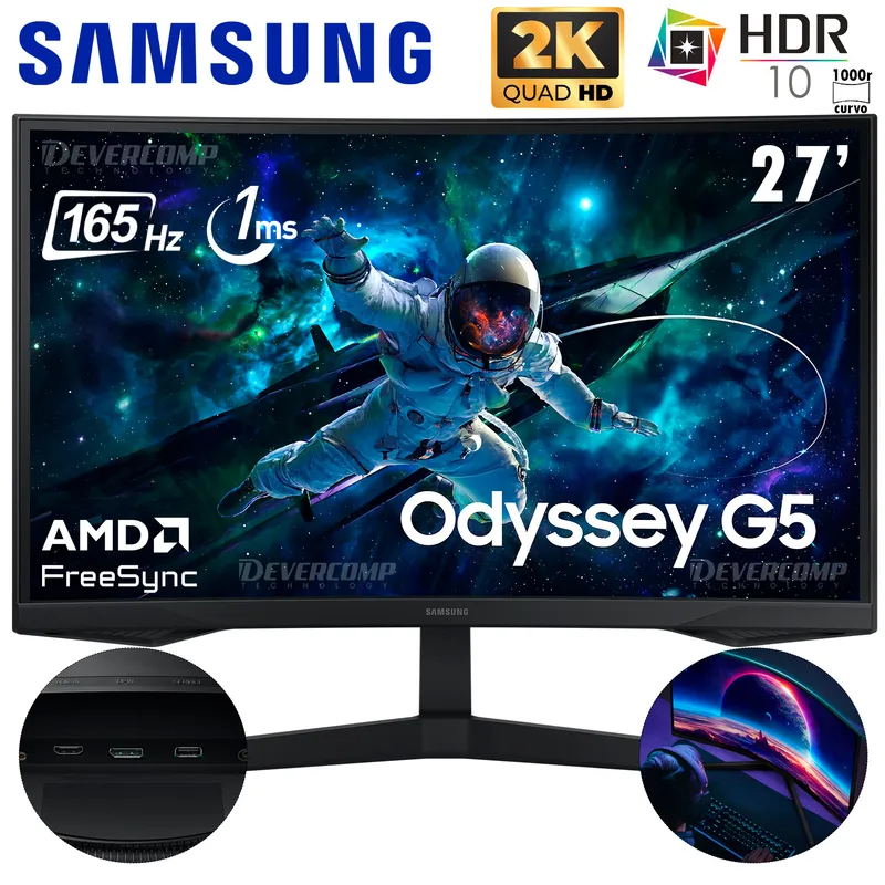 SAMSUNG - Monitor Samsung Odyssey G5 27′ LS27CG552ELXPE 2K QHD VA HDR10