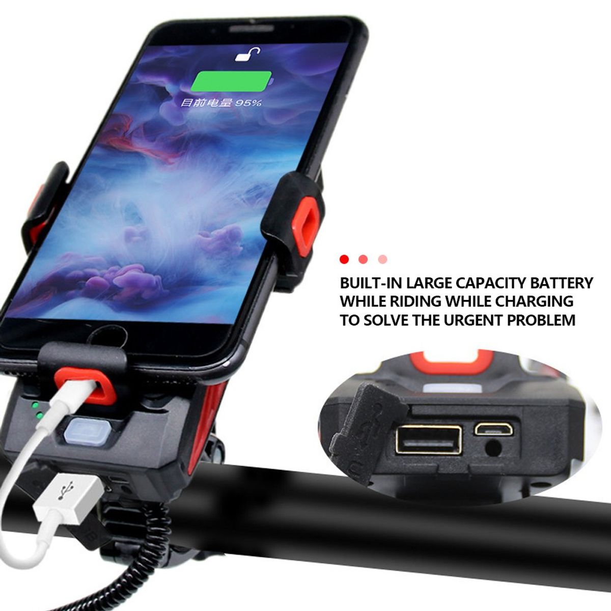 GENERICO - Linterna luz led / bocina / power bank para bicicleta 4 en 1