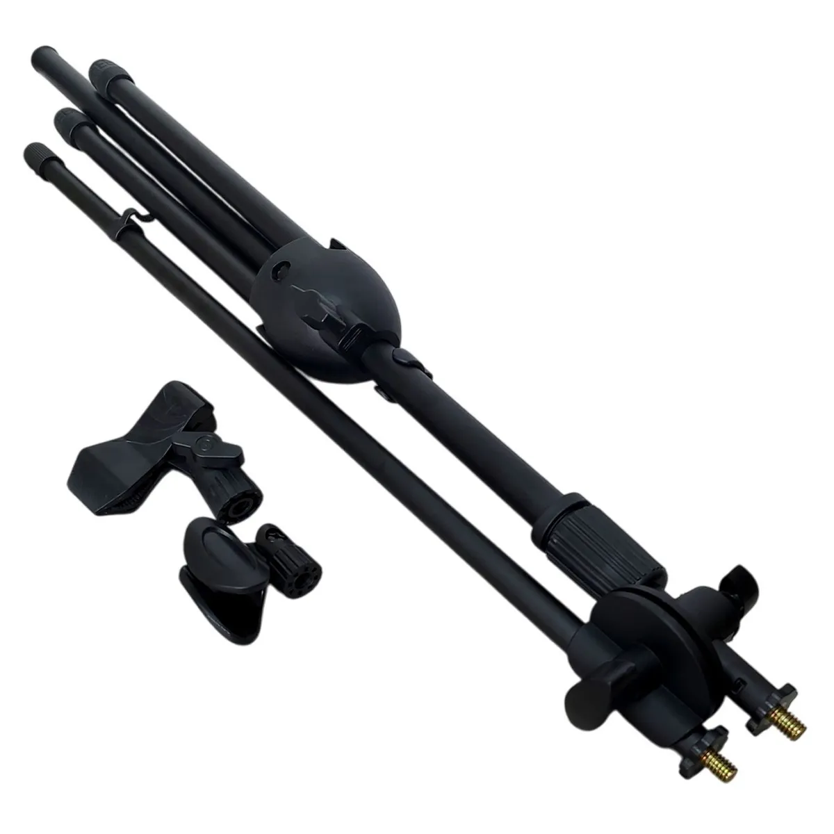 GENERICO - Pedestal Tripode Parante De 2 Microfonos de Metal - Negro