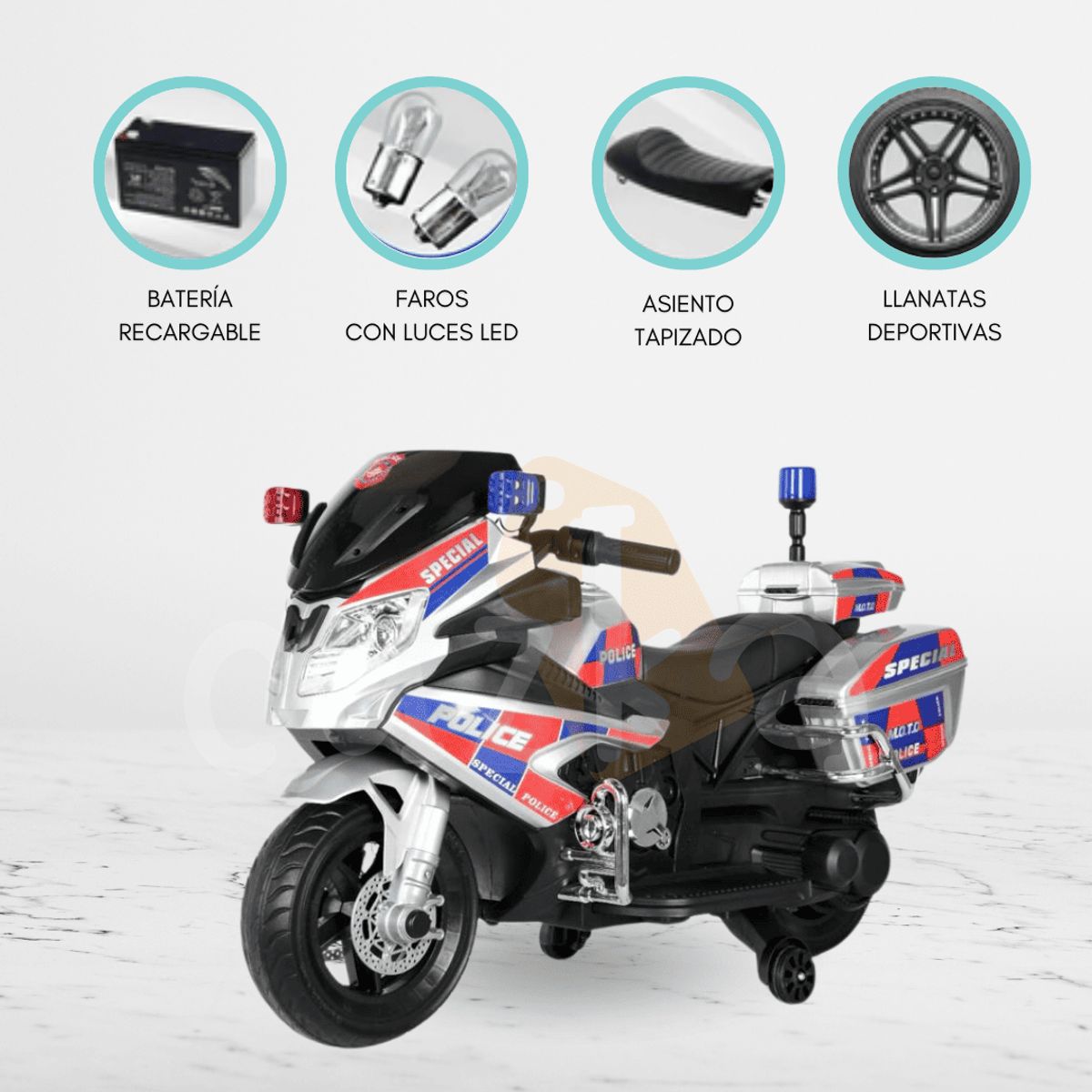 CUZKA - Moto a Batería para Niños «ELITE POLICE» Gray