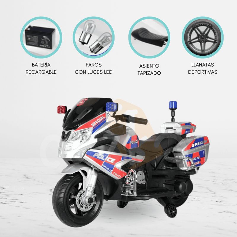 CUZKA - Moto a Batería para Niños «ELITE POLICE» Gray
