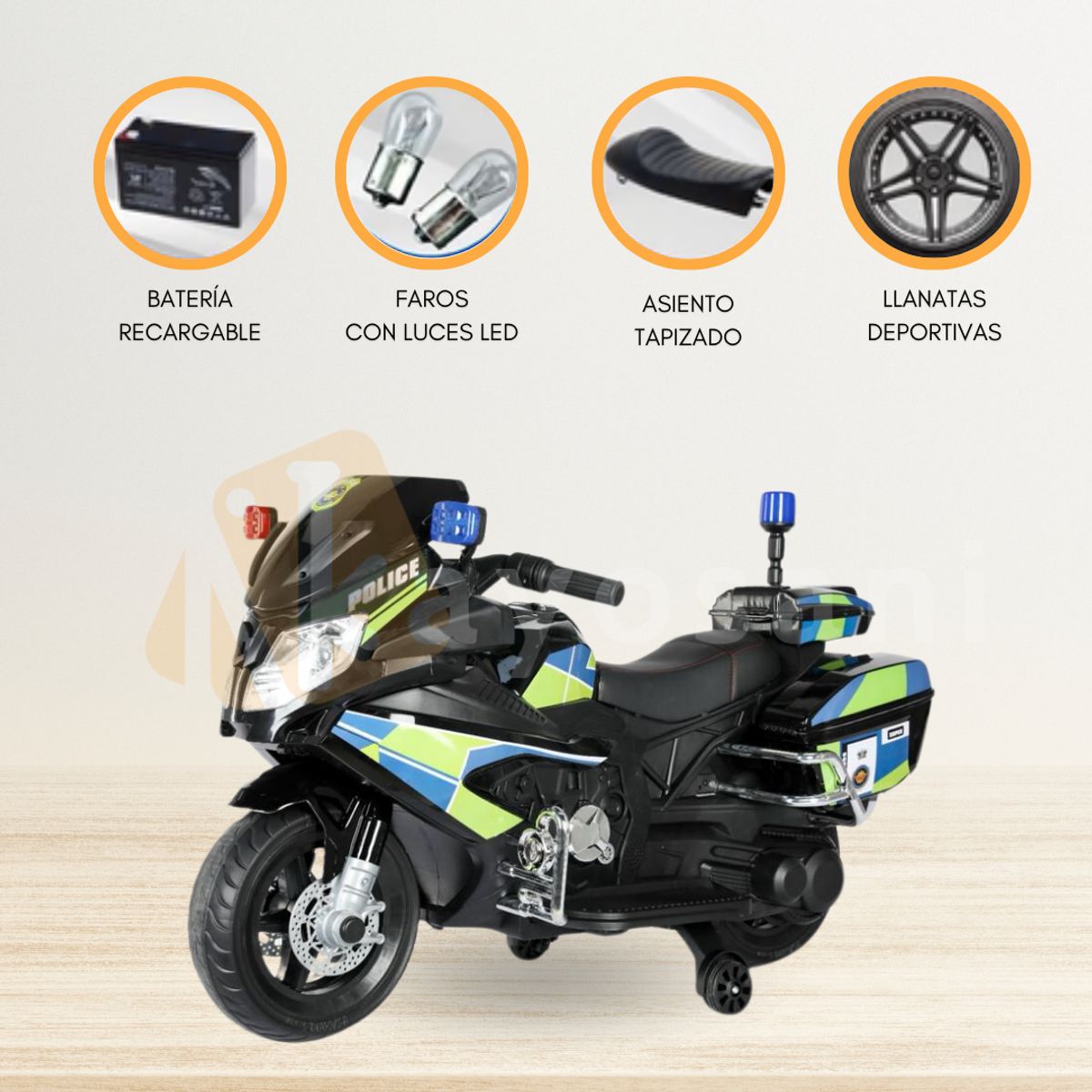 CONFORT KID'S - Moto a Batería para Niños «ELITE POLICE» Black