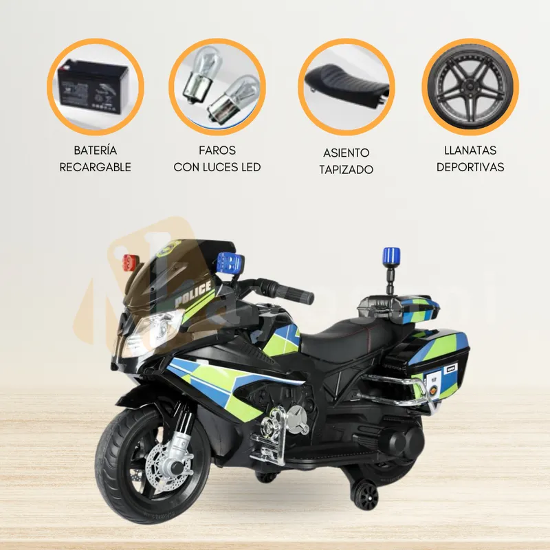 CONFORT KID'S - Moto a Batería para Niños «ELITE POLICE» Black