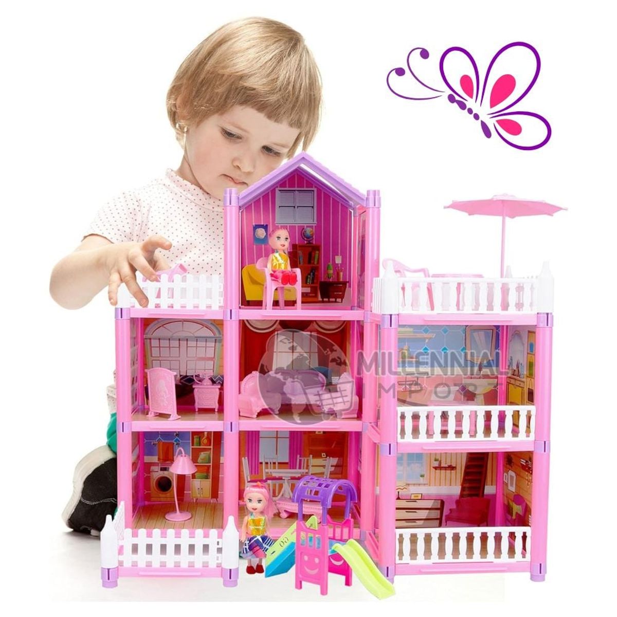 GENERICO - Casa de Muñeca Fashion con 7 Habitaciones + 2 Muñecas
