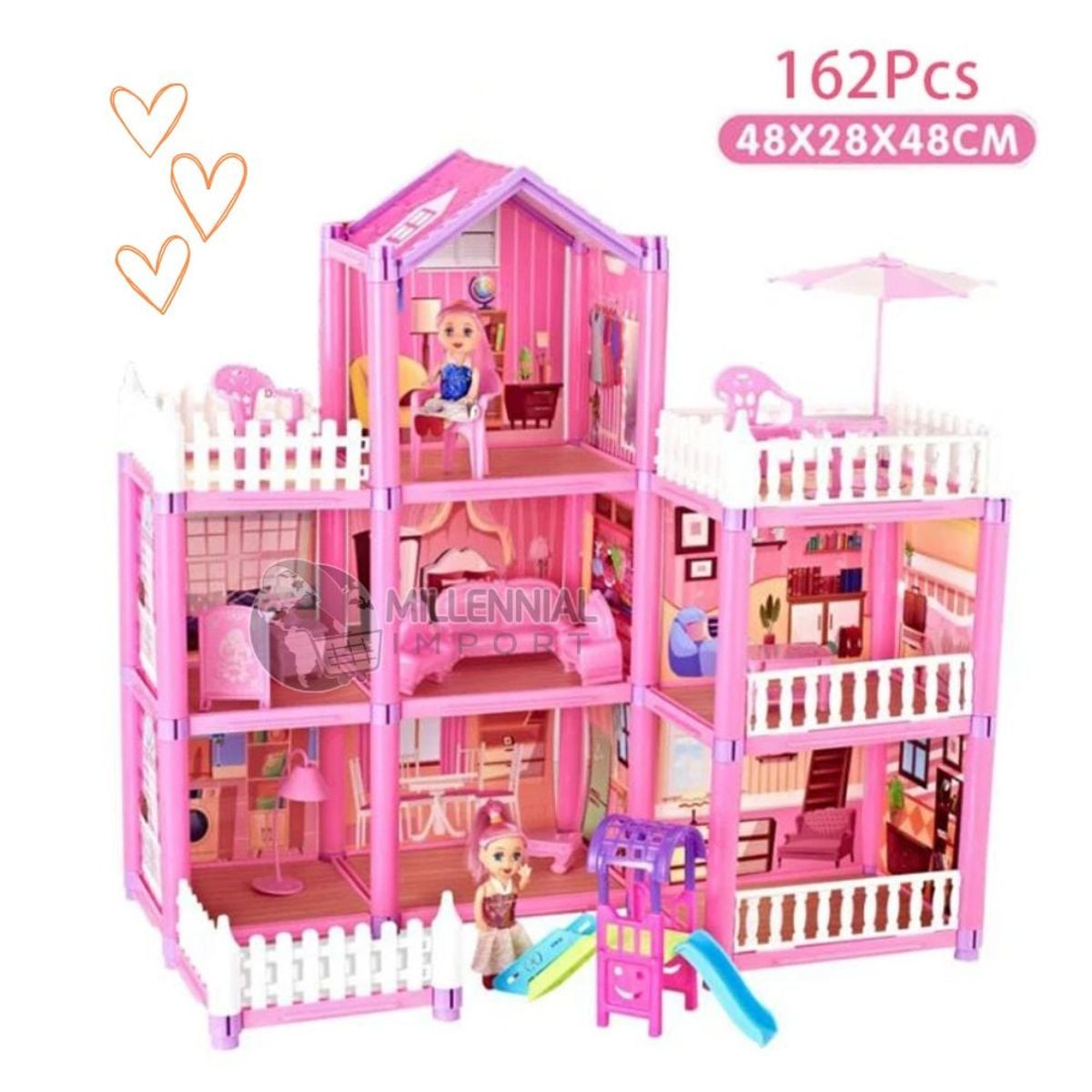 GENERICO - Casa de Muñecas con 7 habitaciones 3 niveles Juego Infantil