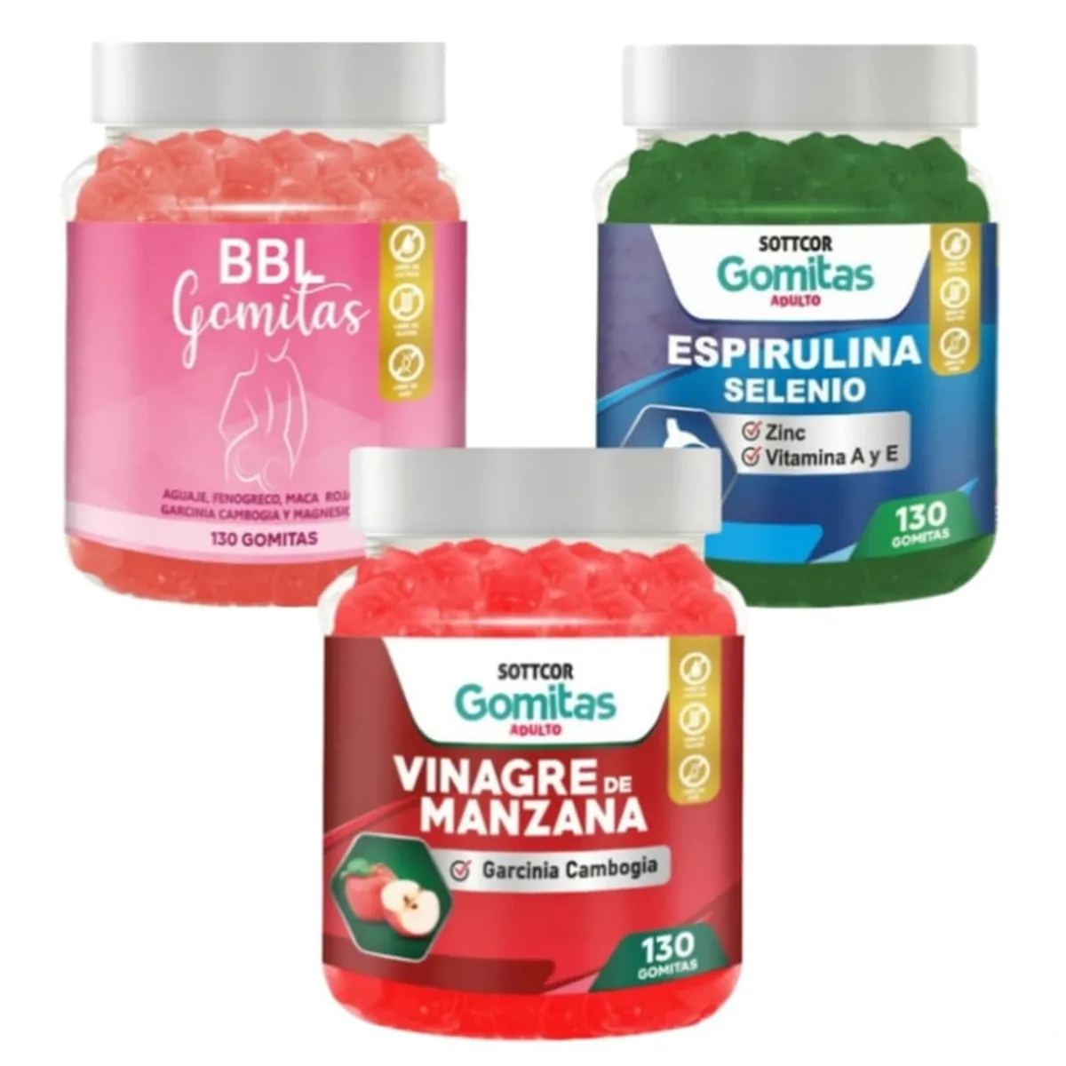 GENERICO - AGUAJE BBL EN GOMITAS + VINAGRE DE MANZANA + ESPIRULINA SOTTCOR X 3